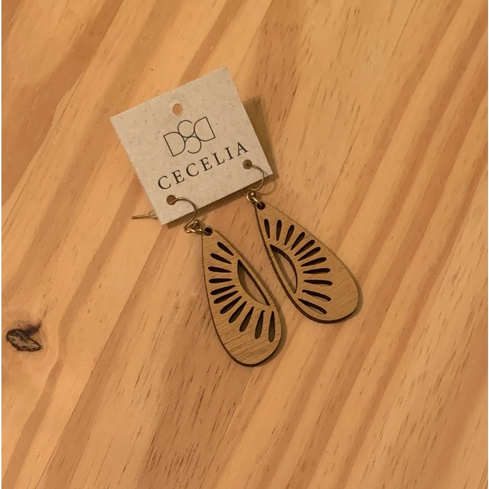 Cecelia Teardrop Engraved Wood Earrings